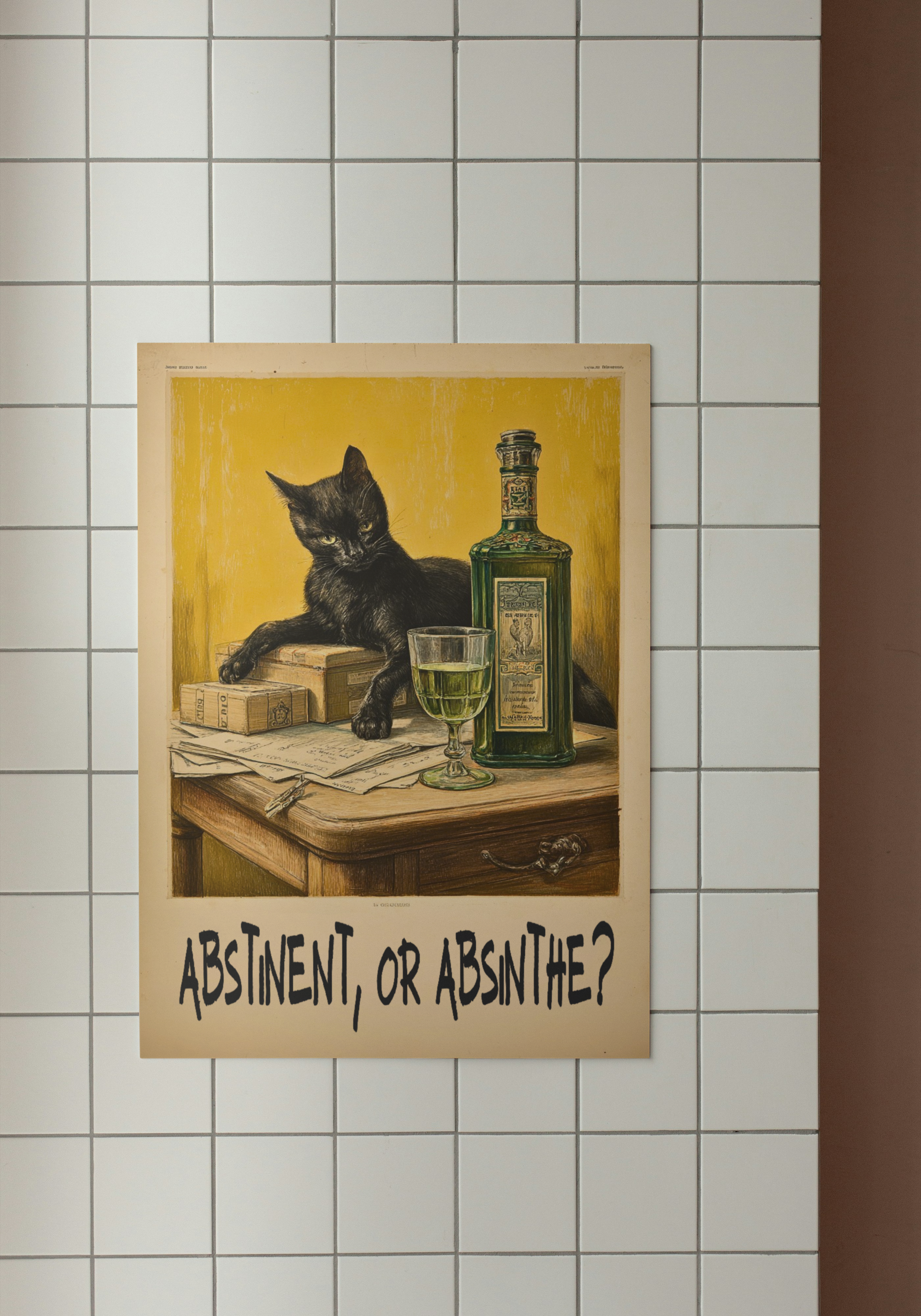 Absinthe Cat – Retro Vintage Bar Print