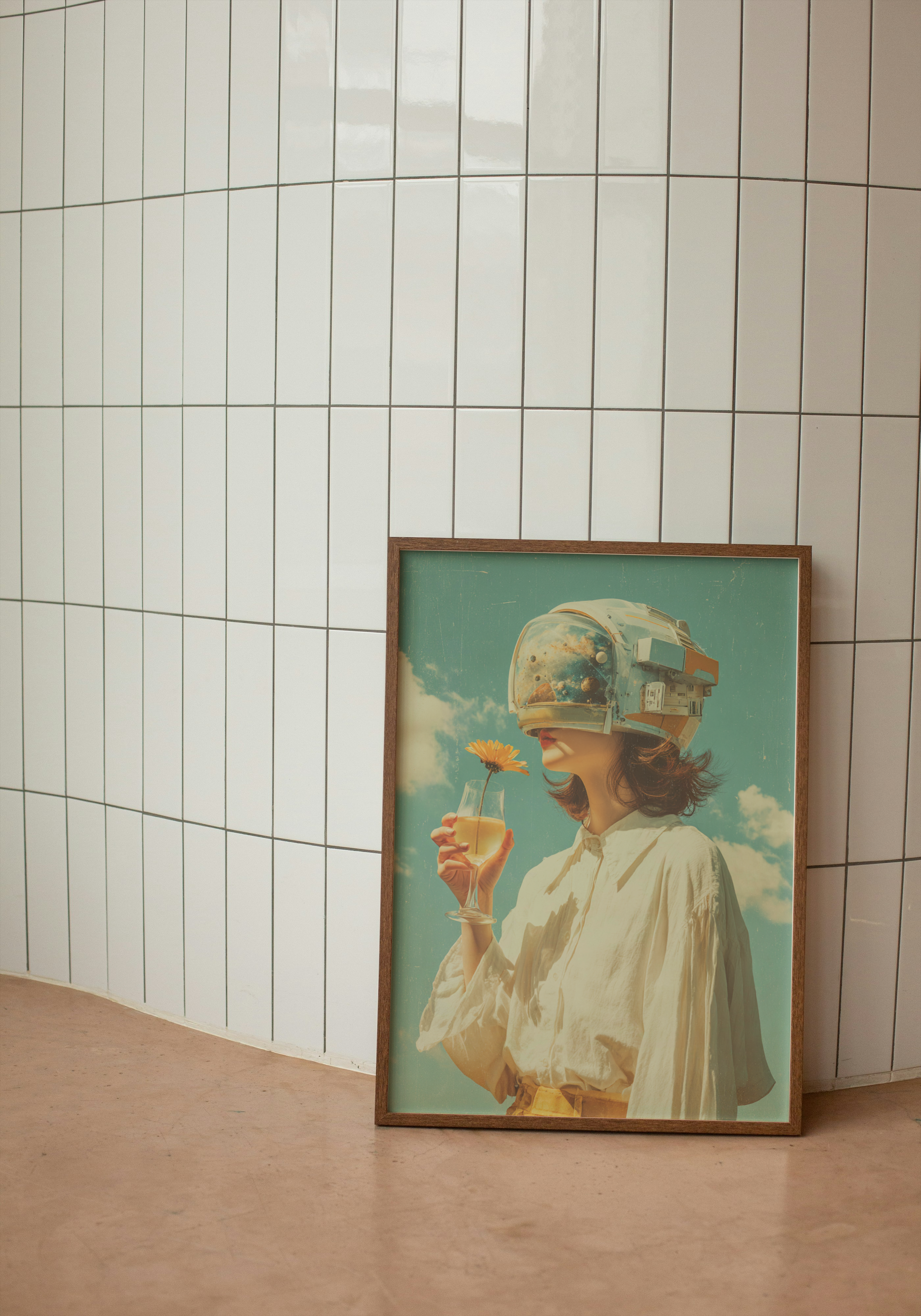 Astronaut Flower – Retro Surreal Space Print