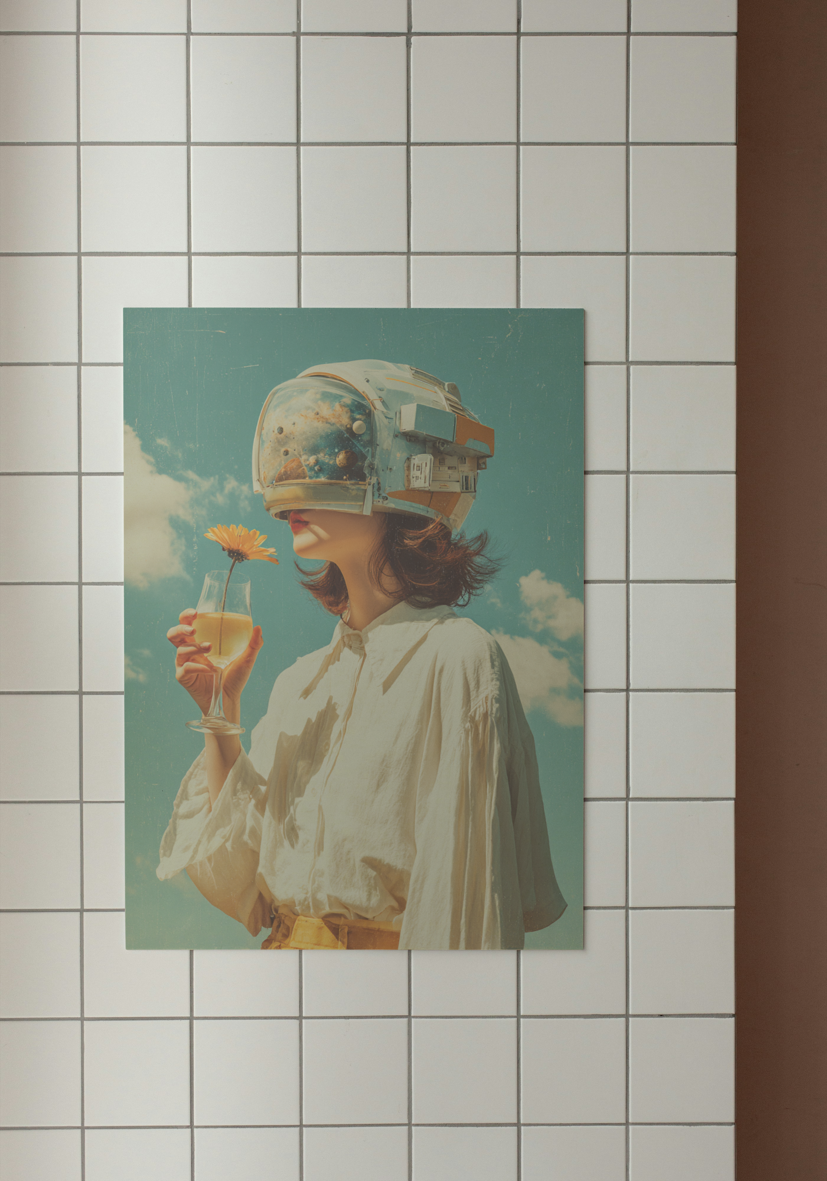 Astronaut Flower – Retro Surreal Space Print