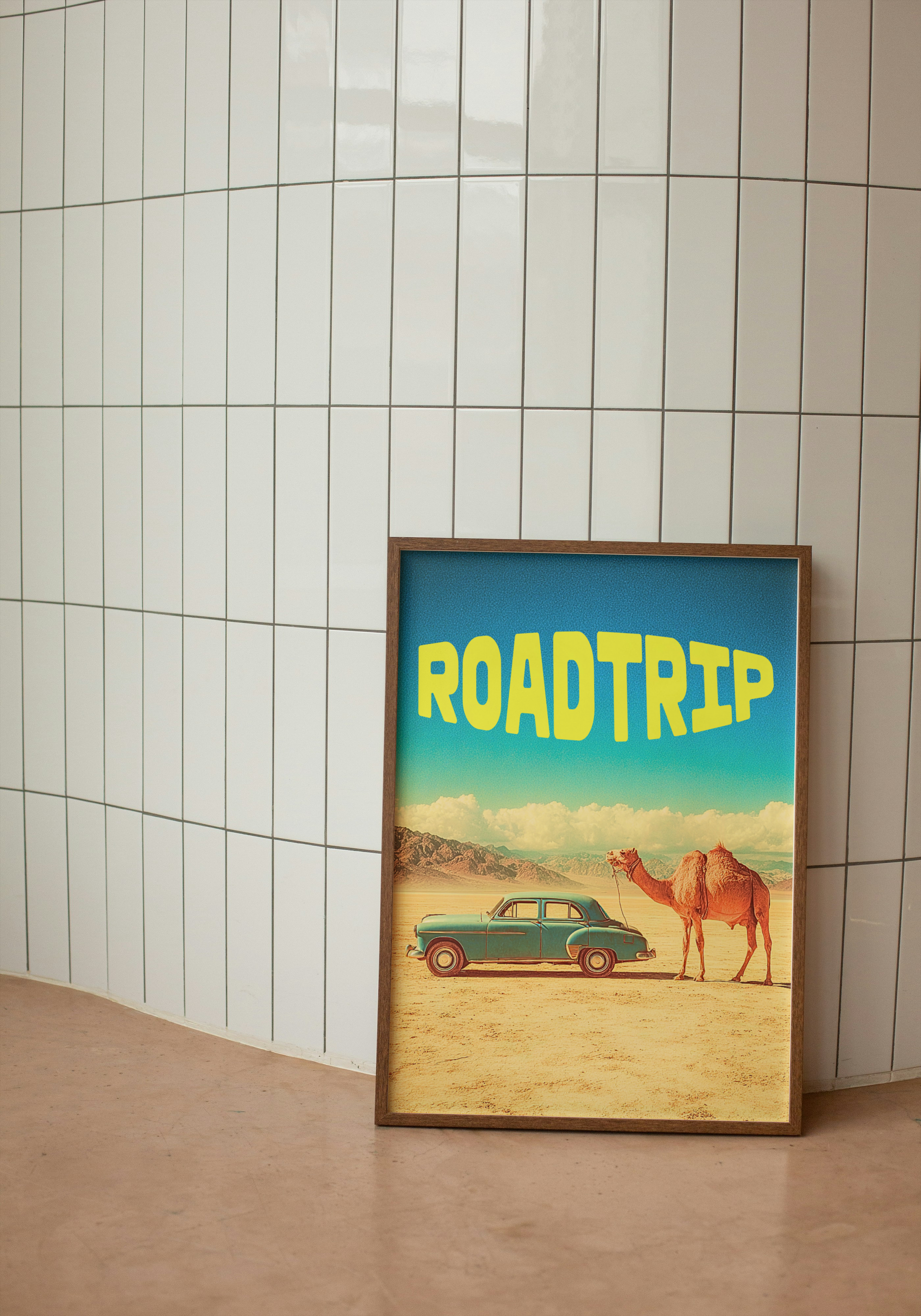 Roadtrip Poster – Retro Desert Camel Vibes