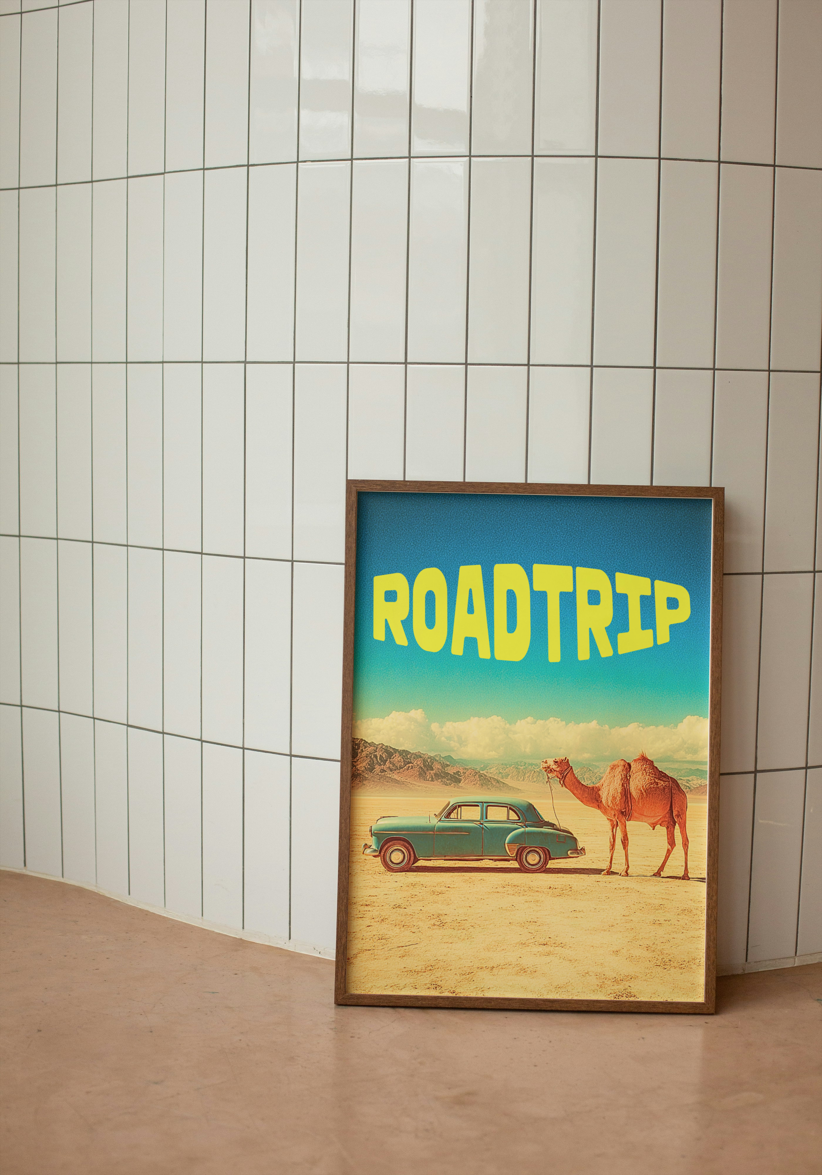 Roadtrip Poster – Retro Desert Camel Vibes