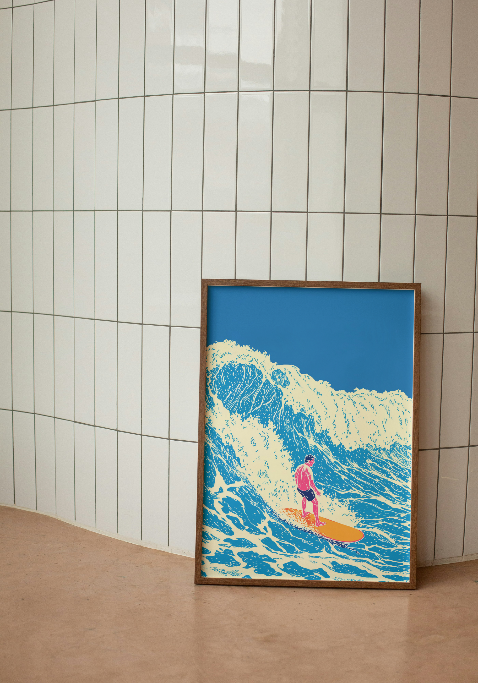 Surfing Wave – Retro Poster Ocean Art Print