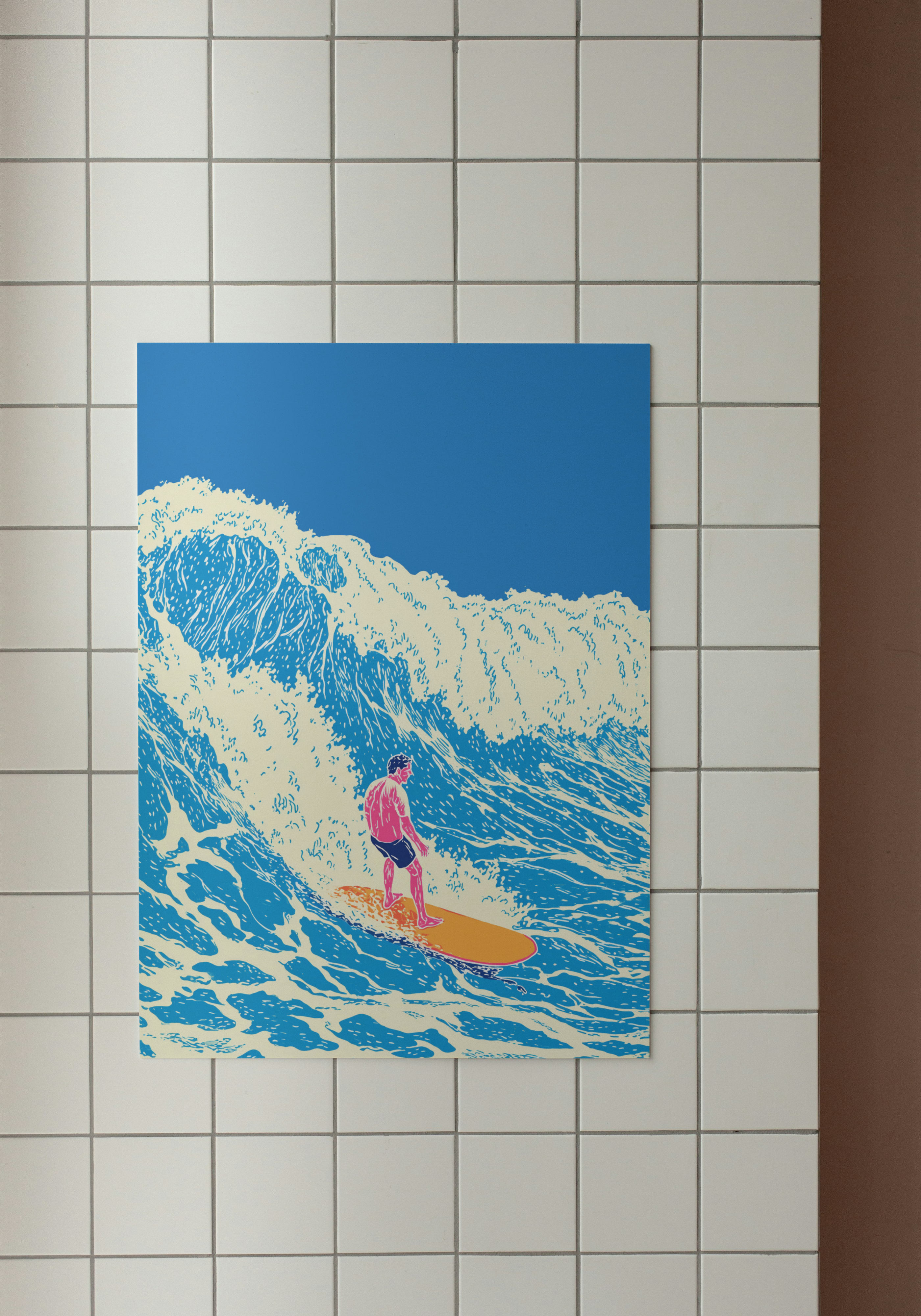 Surfing Wave – Retro Poster Ocean Art Print