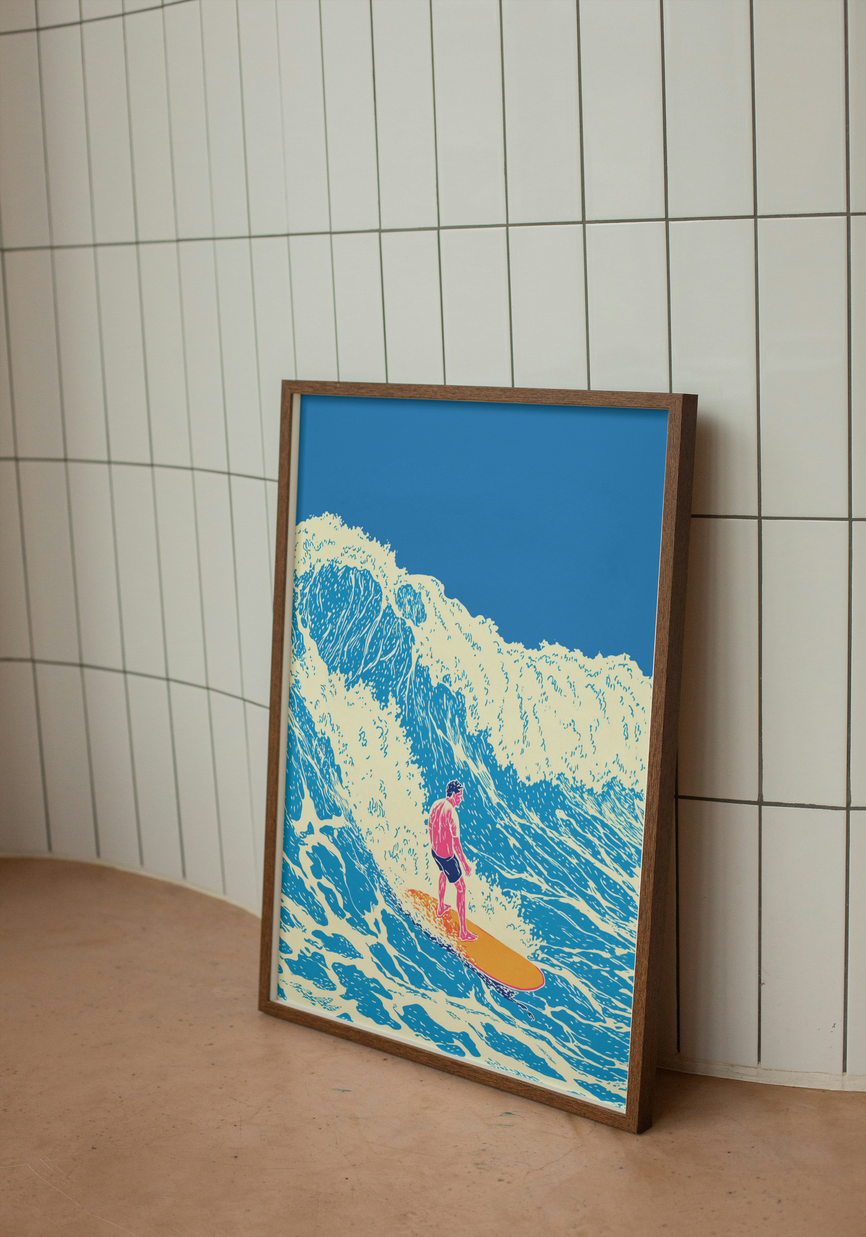 Surfing Wave – Retro Poster Ocean Art Print